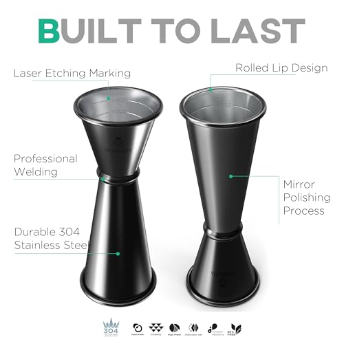 Homestia Jigger for Bartending, 2 oz 1oz Double Measure Cocktail Cup, Black - color: 1-Pack Black