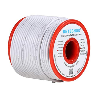 BNTECHGO 22 Gauge PVC Solid Electric Wire White 100 ft Hookup Wire - color: White, size: 22 Gauge 100ft