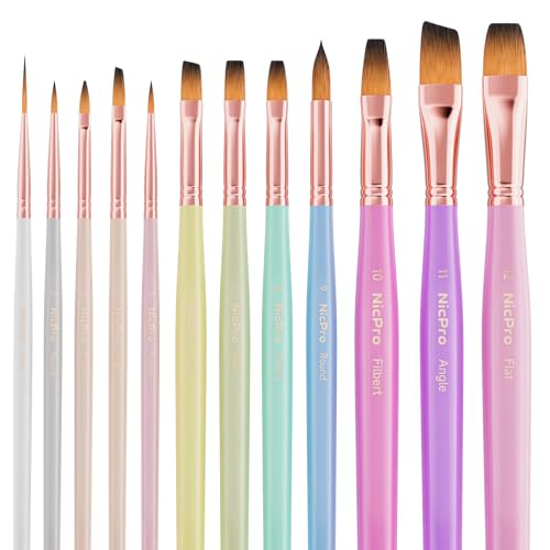 Nicpro 12pcs Artist Paint Brush Set, Paint Brushes for Acrylic Painting - color: Macaron