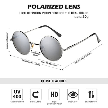 Pro Acme Small Round Polarized Sunglasses for Women Men Retro Metal Shades - color: C5 - Gunmetal Frame/Black Lens