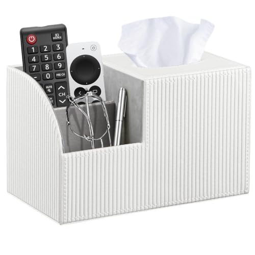 PU Leather Square Tissue Box Cover - Multi-Functional Tissue Box Holder - color: White Rome
