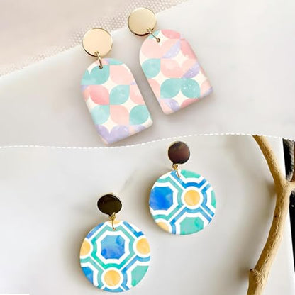 6 Pcs Transfer Paper for Polymer Clay, Triangles Circles Irregular Figure Pattern Clay Transfer Sheets, Water Soluble Polymer Clay Transfer Sheets Paper for DIY Jewelry Earrings Making 5.8"X3.9"