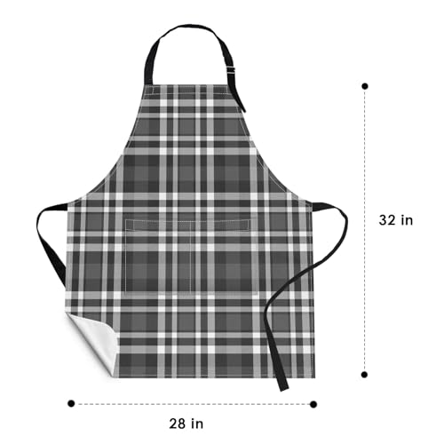 Britimes Apron with Pockets, 32x28 inch, 2 Pack, Plaid - color: Black Gray