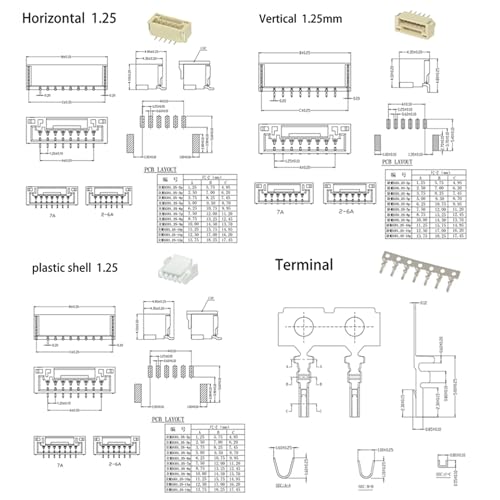GH1.25 Connectors Kit Vertical/Horizontal SMD Socket and Crimp Terminal Compatible with JST GH 1.25mm 2/3/4/5 Pin Housing Connector Adapter