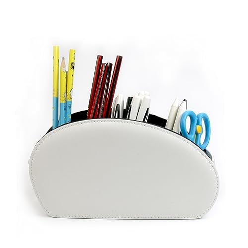 Remote Control Holder Organizer Desk Leather Cases Control Storage TV Remote Control Organizer with 5 Spacious Compartments (White with Metal Bottom) - color: White with Metal Bottom