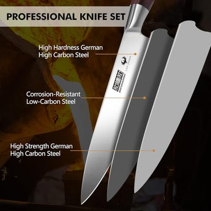HOSHANHO 7PCS Kitchen Knife Set with Block, Sharp Chef Knives & Sharpener - size: 7 Pieces Knife Set