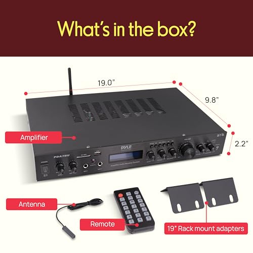Pyle 5 Channel Rack Mount Bluetooth Amplifier Receiver - 200 Watt Home Theater Amp, Bluetooth Wireless Streaming, MP3/USB/SD/AUX, Digital ID3 LCD Display - PDA7BU.5