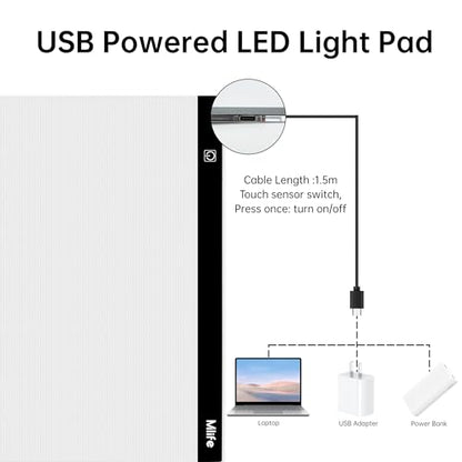 Mlife A2 LED Light Pad for Diamond Painting, Light Board USB Powered Tracing Light with Stand & 4 Fasten Clips - style: A2 kits