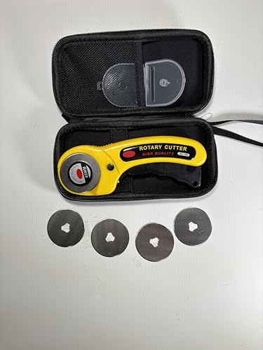 Ergonomic 45mm Rotary Cutter Comes with 5 Replacement Blades and Carrying Case (Yellow) - color: Yellow