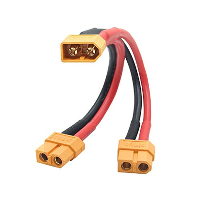 Short XT60 Parallel Battery Connector Cable 3.9", Y Splitter Adapter Plug - size: XT60 1 Male to 2 Female - 1Pcs