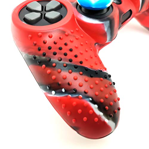 Silicone Skin Cover for Ps4 Controller (1pc Anti-Slip Case, 1 Pair L2 R2 Trigger Extender, 4pcs Thumb Grips,4pcs LED Light Bar Decal) Protector for DualShock PS4/ Slim/Pro Controller (red granular) - color: red granular