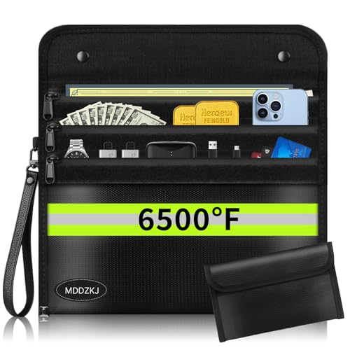 Upgraded 3 Pockets Fireproof Document Bag 6500℉ Heat Insulated,Fireproof Pouch with 3 Water-Resistant Zipper,10 Layers of Heat Insulated Materials,for Valuables,Legal Documents Safe(2 Pack) - color: Black, size: 3pockets+Small bag