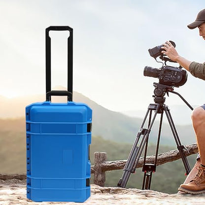 Portable Protective Camera Case, 22" Protective Roller Hard Camera Case with Wheels and Foams Camera Suitcase Waterproof Rolling Hard Case for Camera,Tools,Lens,Drone,Equipment (Blue) - color: Blue