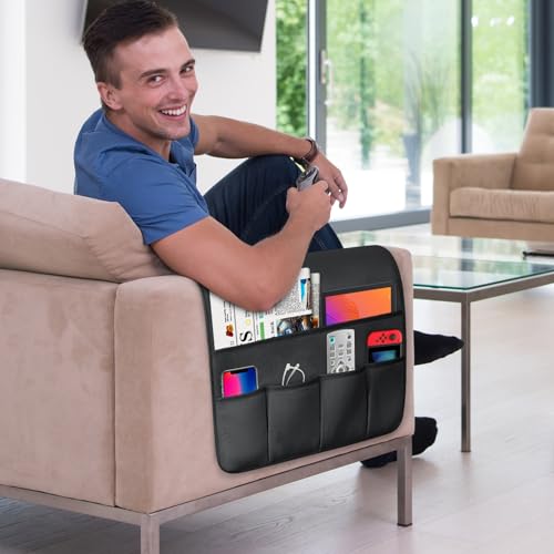 Remote Control Holder for Armchair Caddy, Remote Holder with 5 Pockets - color: Black, size: 35"x18"