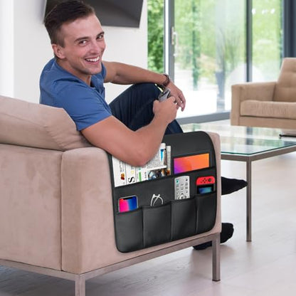 Remote Control Holder for Armchair Caddy, Remote Holder with 5 Pockets - color: Black, size: 35"x18"