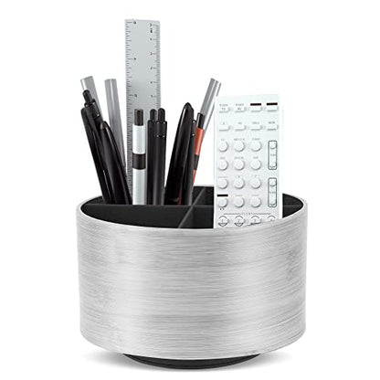 Round Leather Art Supply Organizer,Remote Control Holder,360 Degree Spinning,Multi-Functional Pencil Holder,4 Compartments Desktop Stationary Organizer(1-Light Grey2) - color: 1-Light Grey2