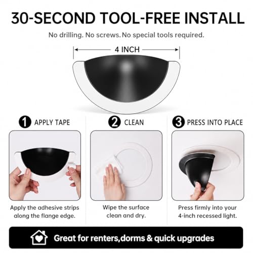 2 Pack 4 Inch Anti-Glare Can Light Covers, Black Half Shades - color: Black, size: 4 Inch