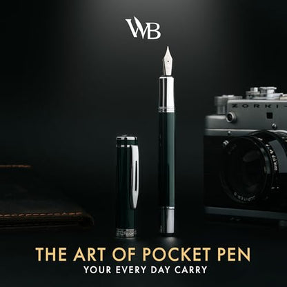 Wordsworth & Black Mini Pocket Fountain Pen for Writing, Medium Nib, Green - color: Racing Green