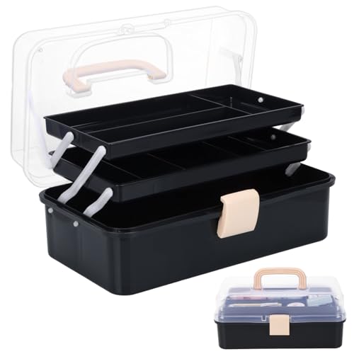 Tackle Box, 3-Layer Craft Sewing Medicine Art Hair Tool Organizer Black - color: Black
