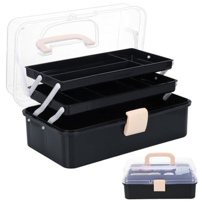 Tackle Box, 3-Layer Craft Sewing Medicine Art Hair Tool Organizer Black - color: Black