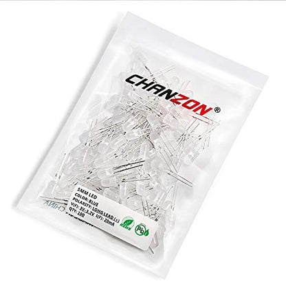 CHANZON 100 pcs 5mm Blue Diffused LED Diode Lights(DC 3V 20mA) - color: E) White-blue (100pcs)