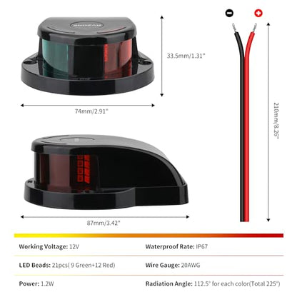RVZONE Boat Navigation Lights, Red Green LED Bow Lights for Boats, IP67 - color: Black