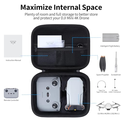 Storage Case Compatible with DJI Mini 4K Drone Accessories, with Propeller Protectors and Control Stick Cover (Black) - color: Black