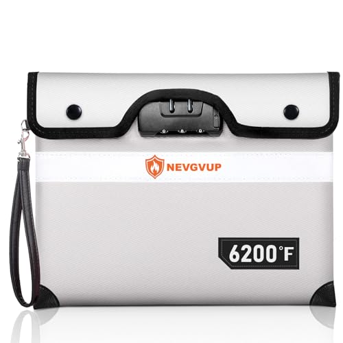 Upgraded 6200°F Fireproof Money Bag with Lock, Fireproof Bag w. Zipper/Reflective Strip, 9 Layers of Heat Insulated Material, Water Resistant Fire Proof Money Bag for Cash, Fire Bag for A5 documents - color: Silver Gray, size: Inside Size 10.5" x 8.0"