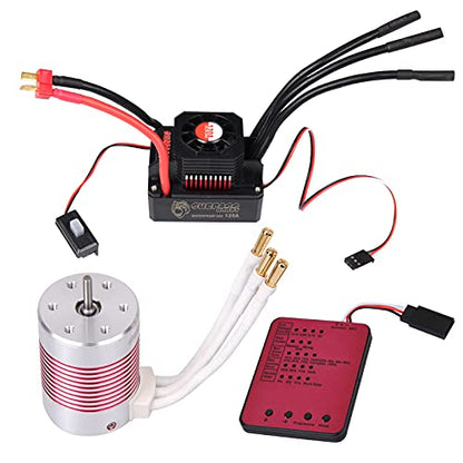 RC Car 1:10 Scale 3650 5200KV Brushless Motor & 120A ESC & Programming Card - color: Red（motor+120A esc+programmer)
