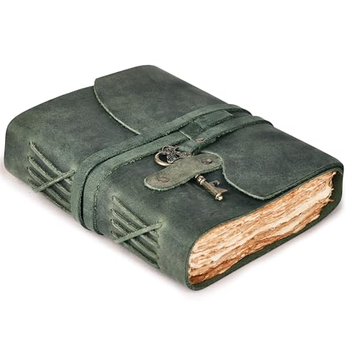 LEATHER VILLAGE Leather Journal For Men Key Lock, Teal 8x6. - color: Aqua, size: 8"X6"
