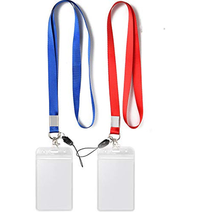 YOUOWO 2Pack Blue Red Lanyards with Clips and Vertical ID Badge Holders - color: Red&blue - 2 Pack