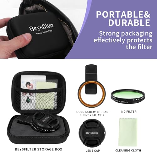 52MM Variable ND2-32 Filter for Phone, Multi-Coating Clip-On Variable Neutral Density Lens Kit, Compatible with iPhone 16/15/14/13 Pro Max, Samsung Galaxy, Google Pixel and Other Smartphone