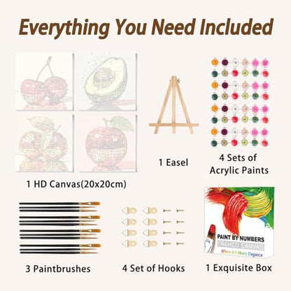 AUKELHJ 4 Pack Framed Paint by Numbers Kit for Adults, Fruit, 8x8 inch - color: 04-Fruit