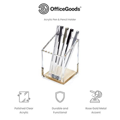 OfficeGoods Acrylic Pen and Pencil Holder, Gold - color: Gold