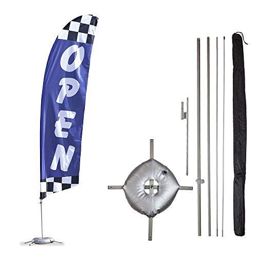 Vispronet - Open Feather Flag Kits - 13.5ft Flag Complete with Pole Set, Ground Stake, Cross Base and Weight Bag (Blue) Businesses, Storefronts, Sales - Printed in The USA - color: Blue, size: Basic/Both Bases
