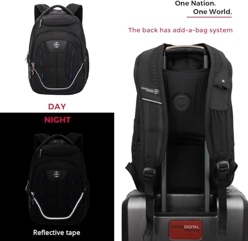 Swissdigital Design Large Travel Backpack For Men， TSA Business Laptop Backpack With Finder color random| J16BTBT013-01 - color: Black/Finder Keychain