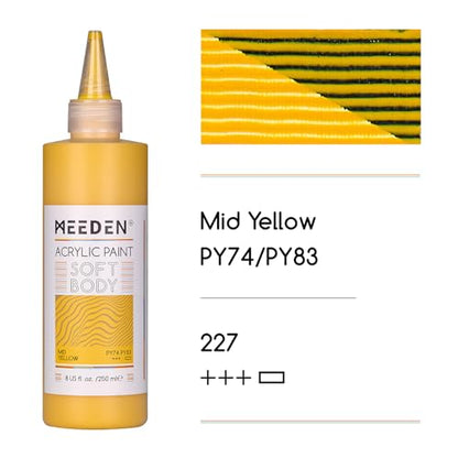 MEEDEN Mid Yellow Acrylic Paint: Matte Finish 250ml/8.45oz Soft Body - color: Yellow Middle
