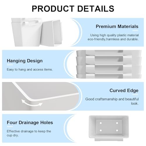 6 Pack White Rolling Cart Accessories with 6 Hanging Cup Holder and 6 Hooks - color: White