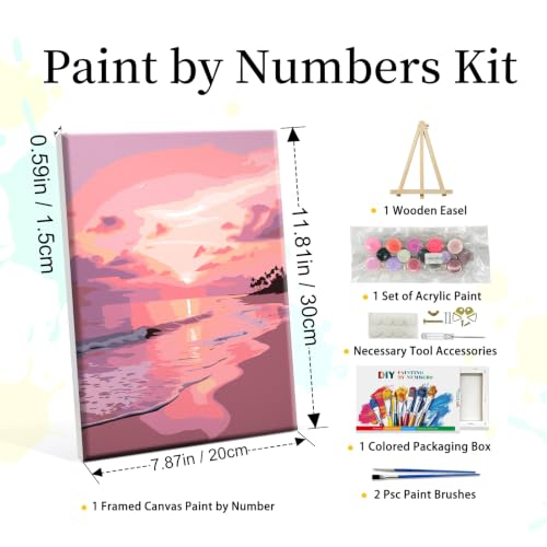 YOYA Framed Paint by Numbers Kit for Adults - Sunset Beach Paint by Number - color: Beach 034