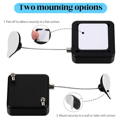 6Pcs Remote Control Tether Cord and Holder 6.5 Ft Retractable Security Cable Lock with Double Sided Adhesive and Screws, Adjustable Cable Leash Length Rope Lanyard Lock for TV Tablets Showroom