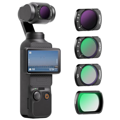 NEEWER Filter Set Compatible with DJI Osmo Pocket 3 / Pocket 4 / Xtra Muse, 4 Pack Magnetic ND Filter Action Camera Accessories Kit (UV + CPL + Variable ND2-32 + ND64-512) - style: 4 Pack VND+CPL+UV
