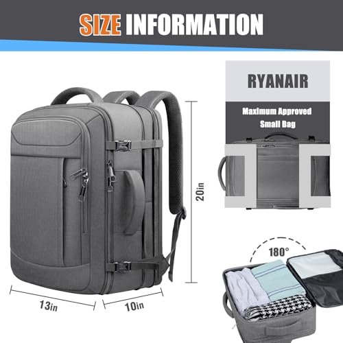 45L Travel Backpack, Expandable Carry On Backpack, Grey - color: Grey, size: 17.3 inch (21"x13"x9")