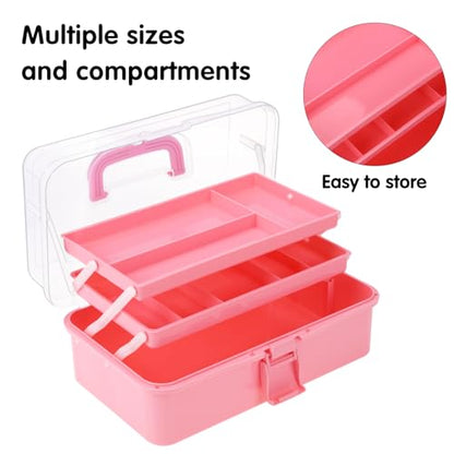 Hair Accessories Box,3-Layer Craft Tackle Art Tool Organizer Pink - color: Pink