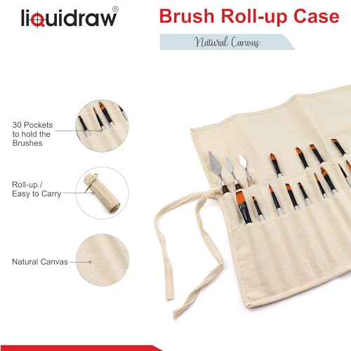 Liquidraw 30 Pocket Roll-Up Canvas Paint Brush Holder, 21 x 18in (Natural) - color: Natural