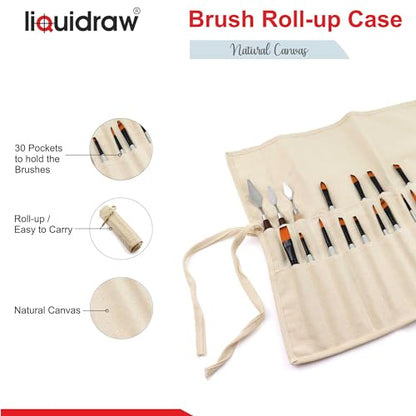 Liquidraw 30 Pocket Roll-Up Canvas Paint Brush Holder, 21 x 18in (Natural) - color: Natural