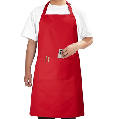 Syntus Chef Apron for Men Women with Pockets, Thick Grilling BBQ Apron - color: Red