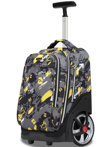 NEW TILAMI 19 Inch Rolling Backpack for School Stair-Climbing Big Wheel - color: Yellow Doodle