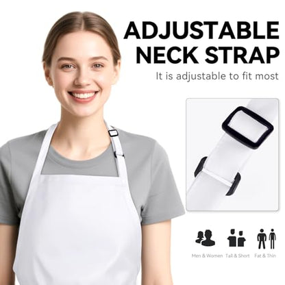 NLUS Kitchen Cooking Apron with 3 Pockets, Adjustable Bib Apron Chef Aprons for Women Men - color: White