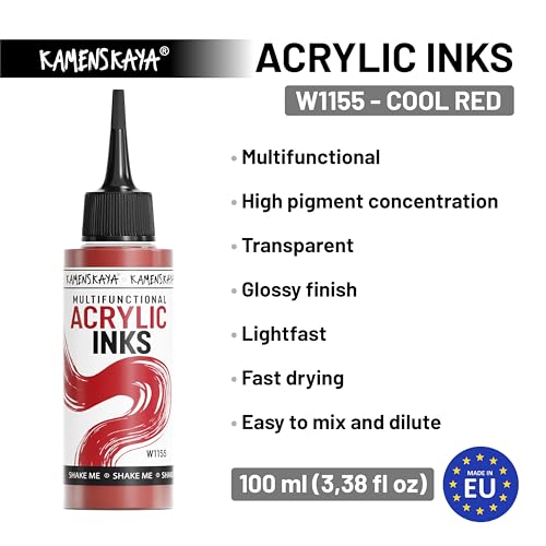 KAMENSKAYA Acrylic Inks for Artists - Cool Red Acrylic Ink, 3.38 Fl Oz (100 ml) - color: Cool Red