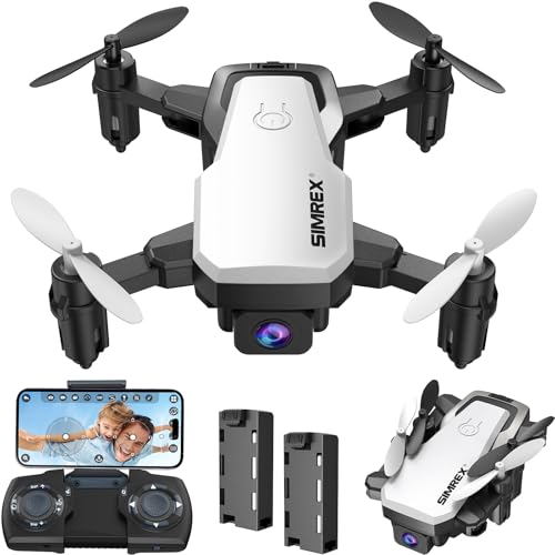 SIMREX Mini Drone with 720P Camera for Kids & Beginners - Foldable RC Quadcopter, Optical Flow Positioning, Altitude Hold, 3D Flip, 2 Batteries 20Min Flight, Safe & Easy Indoor Outdoor Flying Toy Gift (White) - color: White